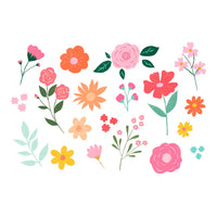 Tatuajes temporales de flores y hojas en tonos pastel para fiesta primaveral