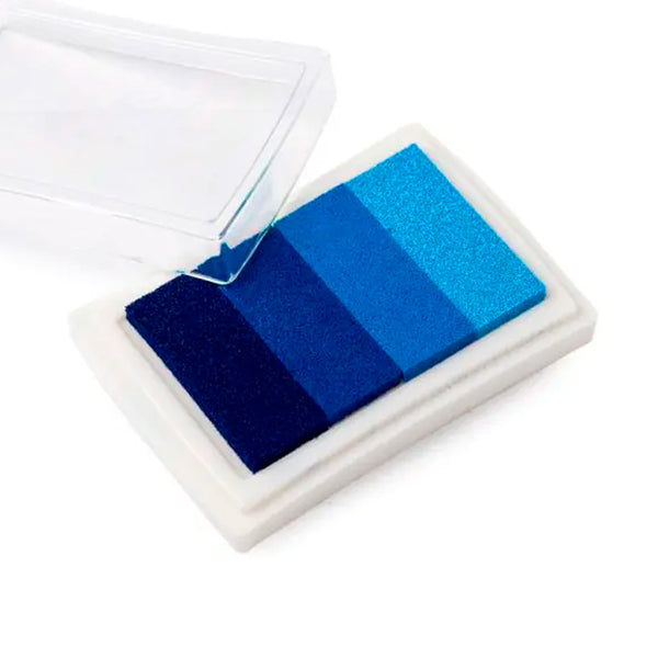 Almohadilla de tinta azul degradada para huellas. Tamaño 7,5 × 5,2 cm.