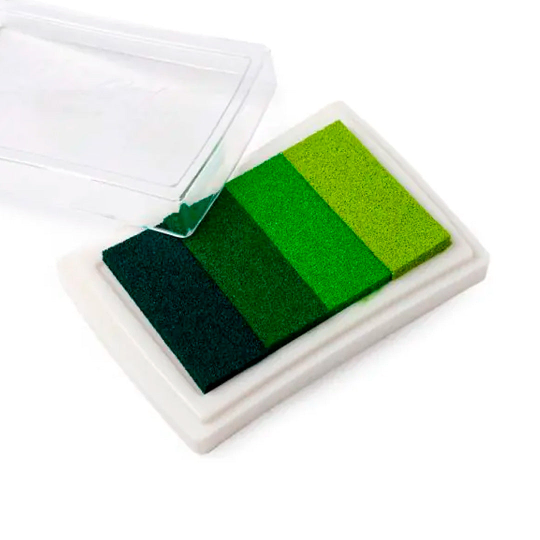 Almohadilla de tinta verde degradada para huellas. Tamaño 7,5 × 5,2 cm.