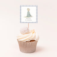 Topper Cacke de Cuadros Vichy Gris para mesa dulce de Comunión. 