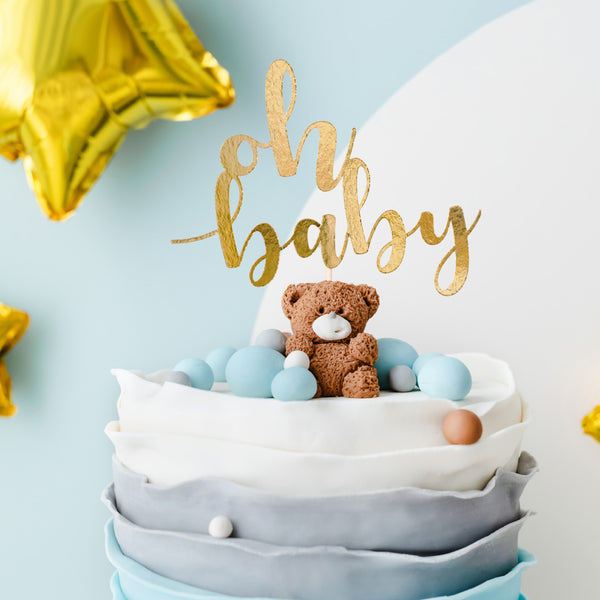 Topper para tarta Oh Baby dorado 25 cm para fiesta recién nacido