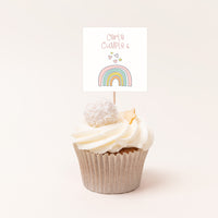 Pack de 12 toppers personalizados temática unicornio con diseño de  arcoiris para cupcakes y mesa dulce de 