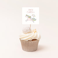 Pack de 12 toppers personalizados temática unicornio con diseño de  unicornio para cupcakes y mesa dulce de 