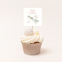 Pack de 12 toppers personalizados temática unicornio con diseño de  unicornio para cupcakes y mesa dulce