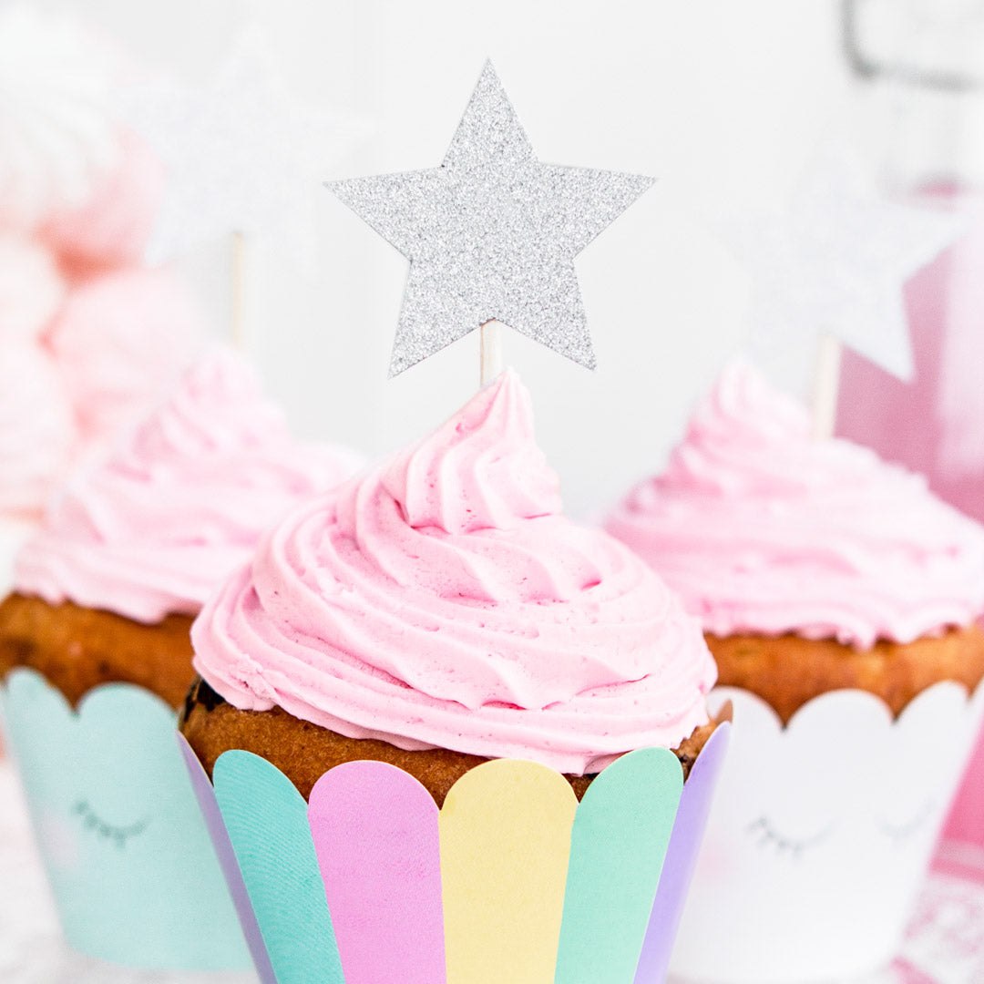 Toppers de estrella plateadas para cupcakes y tartas