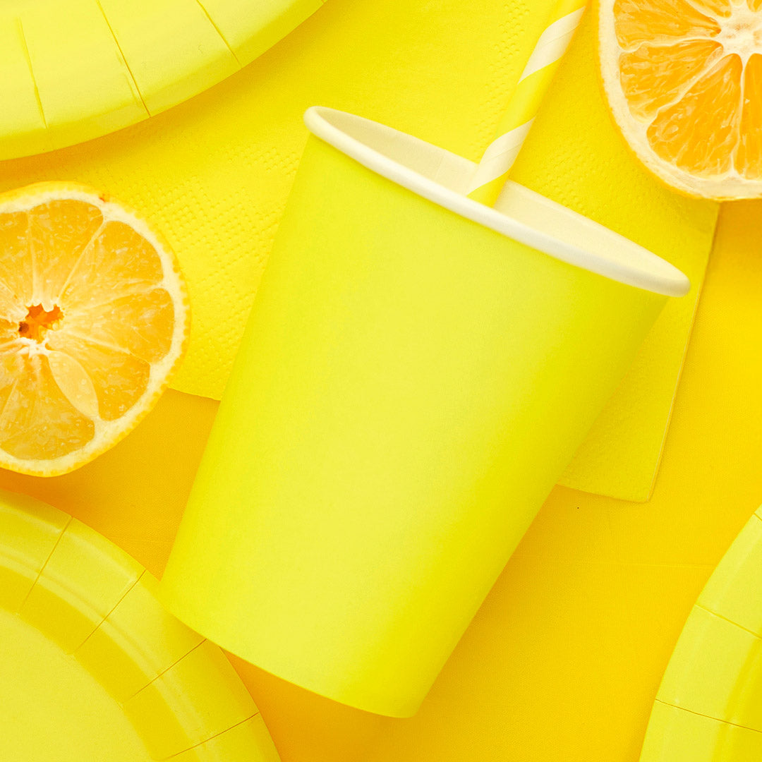 Vasos de Papel Lisos Amarillo 250 ml | Set 6 uds.