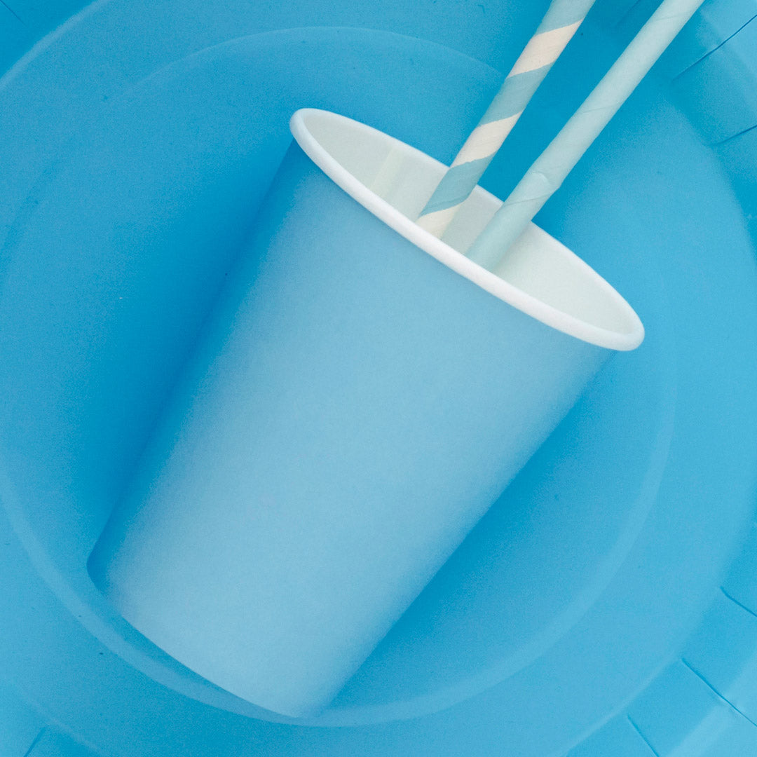 Vasos de Papel Lisos Azul Pastel 250 ml | Set 6 uds.