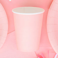 Vasos de Papel Lisos Rosa Pastel 250 ml | Set 6 uds.
