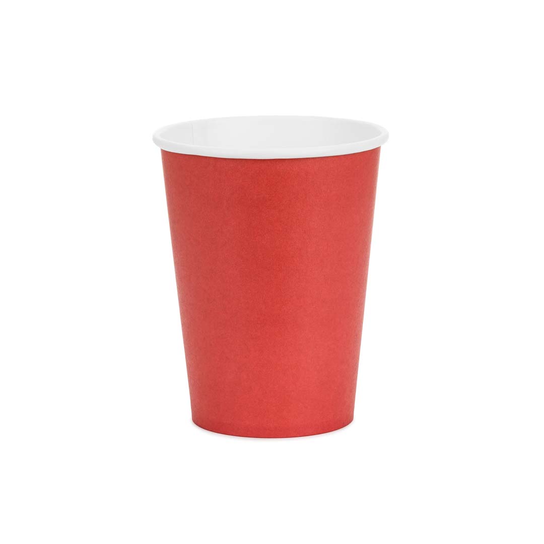 Detalle del vaso de papel liso en rojo oscuro, 250 ml