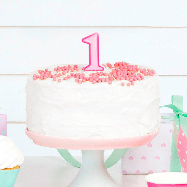 vela de cumpleaños número 1 en color rosa y azul para primer cumpleaños