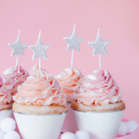 velas de cumpleaños con forma de estrella en color plata brillante