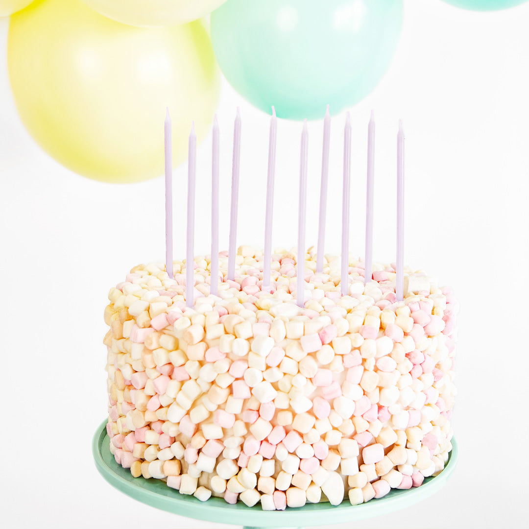 Velas de Cumpleaños Azul, Rosa, Lila o Blanco – 12 uds (14 cm)