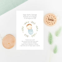 Yoyo de madera con tarjeta, como regalo para los invitados más peques en bautizos, de la colección Rosquito Bebé